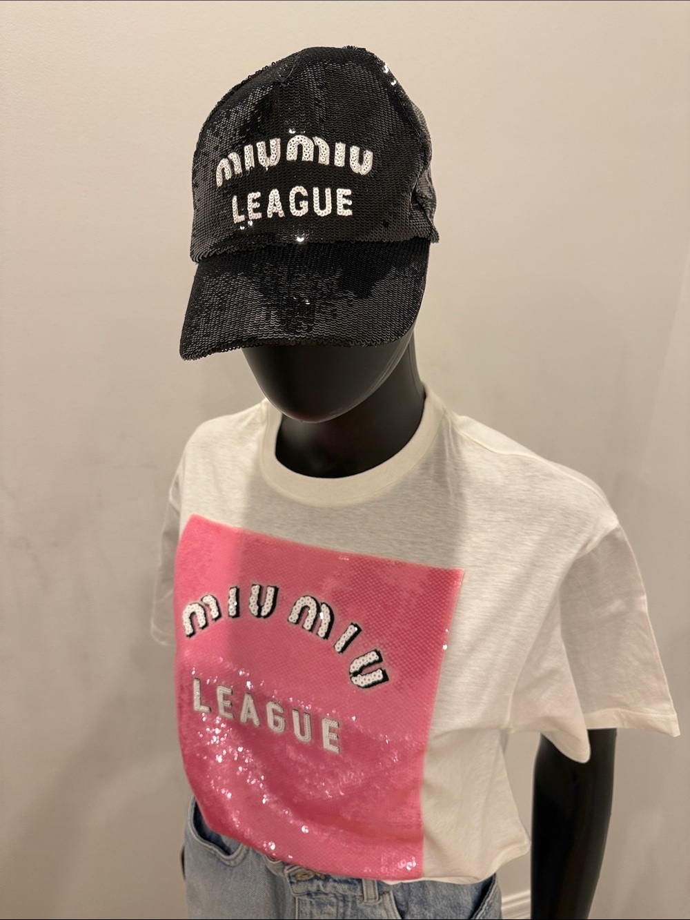 Miu Miu Sequin Logo Baseball Cap Black Crystal Embellished Statement Hat NEW